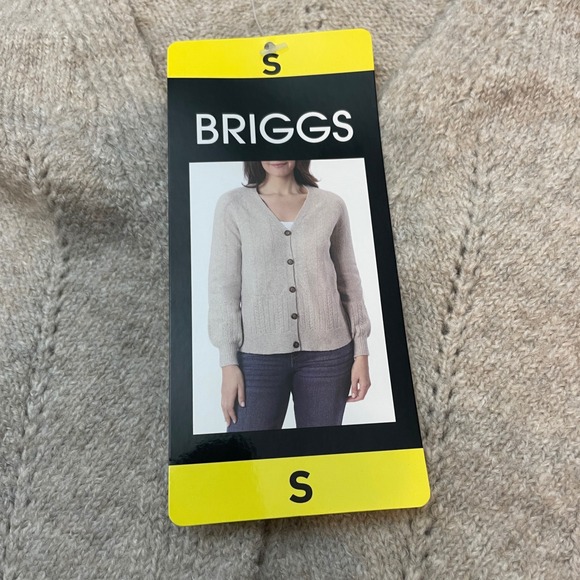 BRIGGS Womens Tan Cardigan Sweater Size S Button Front Long Sleeve Knit - Picture 3 of 11